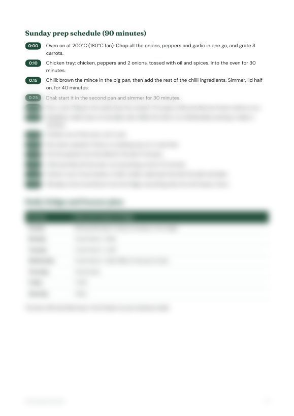Week 1 Sunday prep schedule page